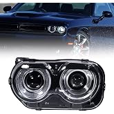 FIONE Halogen Headlight Assembly For Dodge Challenger 2015-2021 Head Light | LH Left Black Housing Halogen Headlamps Driver LH Side Headlights 68174065AF CH2502267