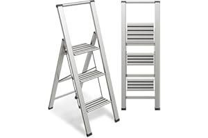 Step Ladder 3 step folding, Decorative - Modern Beautiful Aluminum, Ultra Slim Profile, Anti Slip Steps, Sturdy-Portable for Home, Office, Kitchen, Photography Use,by SORFEY