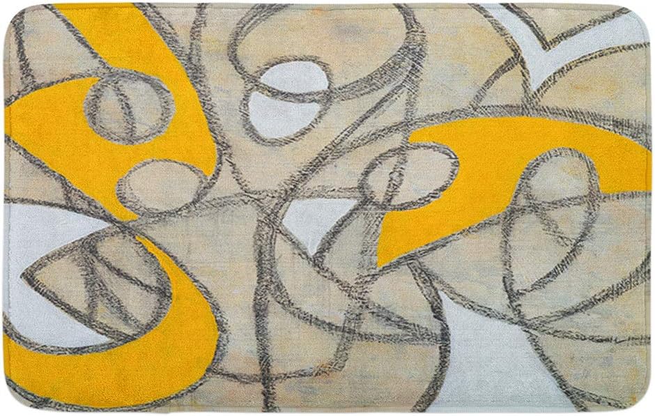 Adowyee Bath Mat Yellow Modern Abstract Painting Black Charcoal Retro Appealing Arc Cozy Bathroom Decor Bath Rug with Non Slip Backing 16