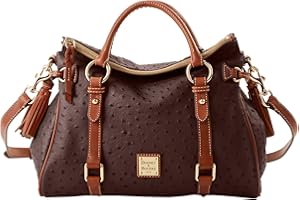 Dooney & Bourke Satchel Bags for Women, Large Ostrich Leather Satchel Handbag with Removable Crossbody Strap
