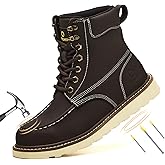 TAKMHI Steel Toe Boots For Men 6 Inch Waterproof Moc Toe Work Boots Comfortable Lightweight Safety Toe Shoes Indestructible Non Slip Puncture Resistant Industrial Construction Boot