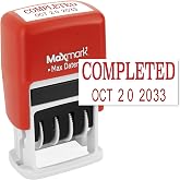 MaxMark Self-Inking Rubber Date Office Stamp with Completed Phrase &amp; Date - RED Ink (Max Dater II), 12-Year Band