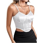 OYOANGLE Women's Satin Crop Spaghetti Strap Cami Tank Top Sleeveless Asymmetrical Hem Bustier