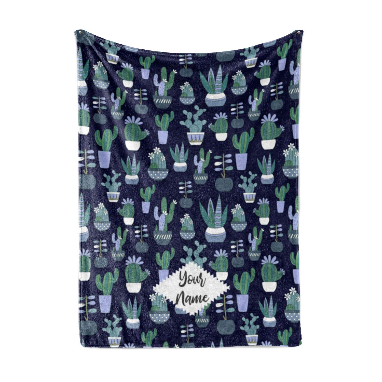 Personalized Potted Cactus and Succulent Theme Fleece Throw Blanket Plush Blankets for Women, Men, Kids, Toddlers, Babies, Bedroom Decor (50" x 60" - Child)