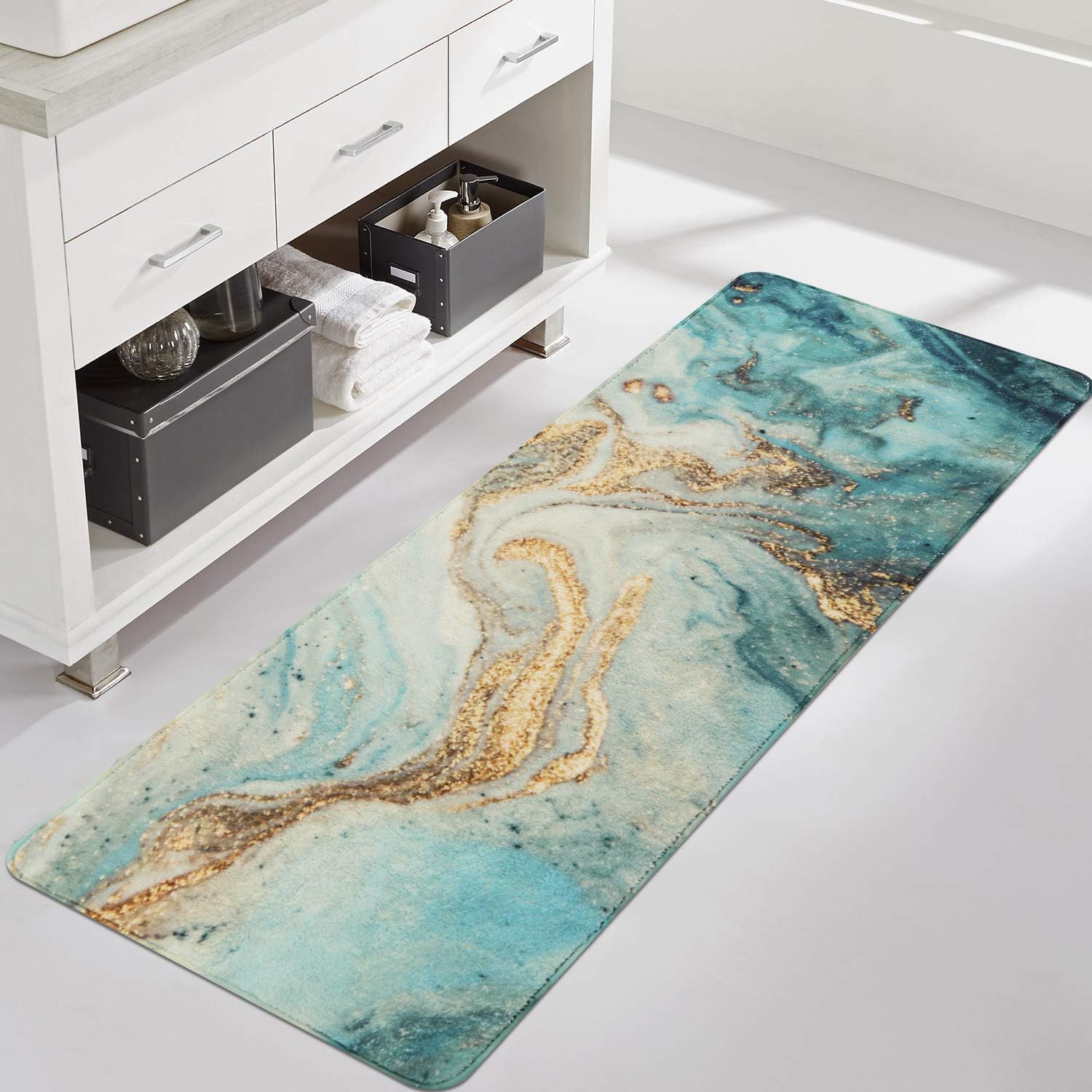 Uphome Area Rugs 2’x3’ Luxury Turquoise Marble Velveteen Bath Rugs Non-Slip Door Carpet Microfiber Absorbent Machine-Washable Floor Accent Rug for Bedside Throw Mat: Home & Kitchen