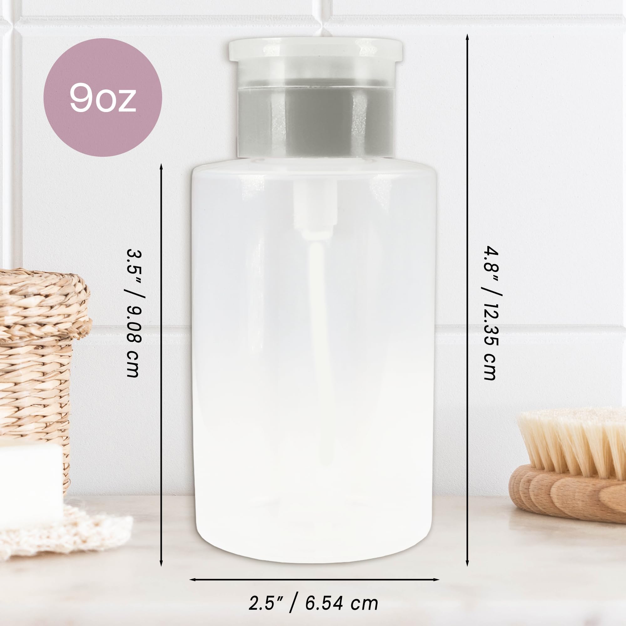 9oz Gray Push Down Pump Dispenser Empty Refillerble Bottle with Flip Top Cap - for Nail Polish, Travel, Cosmetics Packaging