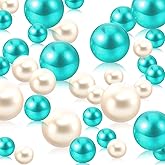 200 PCS Teal White Vase Fillers, Pearls Bead for Centerpieces Vases, 10/14/20 MM No Hole Beads, Fake Pearls for Wedding Birthday Anniversary Theme Party Table Centerpieces Decor