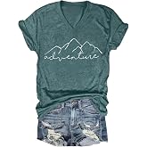 Vintage Boho Tops for Women V-Neck Flowers Shirt Spring Graphic Tees Floral Print Summer Casual Short Sleeve Tshirt Top