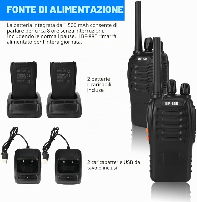 Walkie Talkie PMR446 Radio Ricetrasmettitore, 16 Canali Walkie-talkie Professionali Ricaricabili a Lungo Raggio con Auricolare e Luci LED Adatte per Sport All'Aperto, Cantiere (2 Pezzi, Nero)