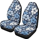 Dreaweet Hawaiian Hawaii Aloha Print with White Hibiscus Flower Car Seat Covers Front Seat Protector Cover Mat Full Set of 2pc Universal Bucket Seat Cover for Car SUV Automotive
