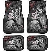 GEMEICHI Love Sugar Skulls Car Floor Mats Custom Sugar Skeleton Lovers Girl with Rose Gothic Skull Flower Design Floor Mats for Cars Universal Front Rear Car Rugs Auto Car Accessories for Car Truck