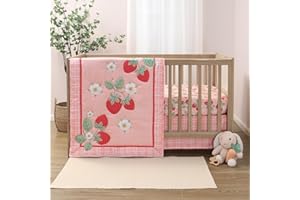 The Peanutshell Strawberry Sweet 3-Piece Baby Girl Crib Bedding Set – Pink Nursery Bedding, Crib Comforter & Decor for Newbor