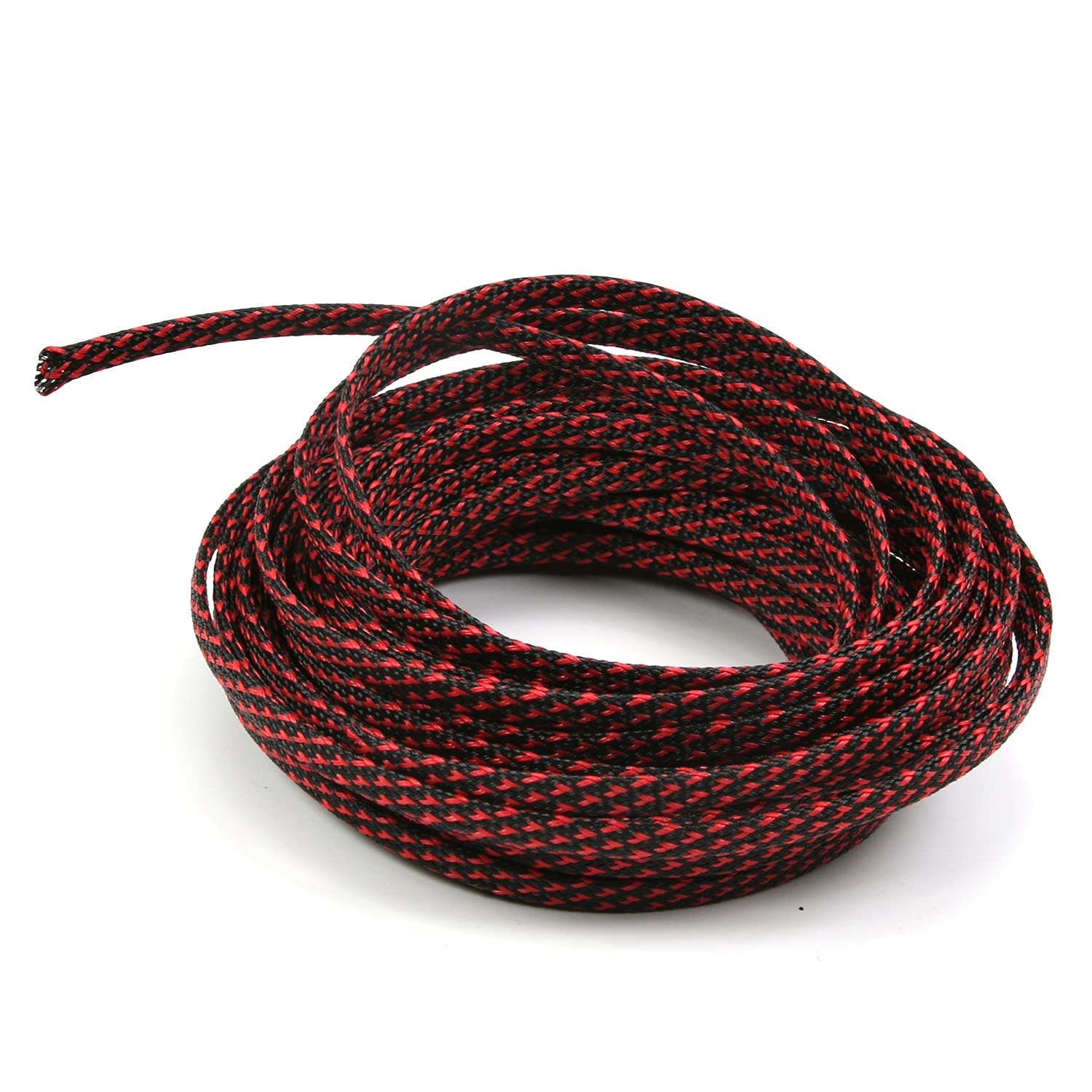 Othmro 10m/32.8ft PET Expandable Braid Cable Sleeving Flexible Wire Mesh Sleeve for Wrap Protect Cables Black-Red