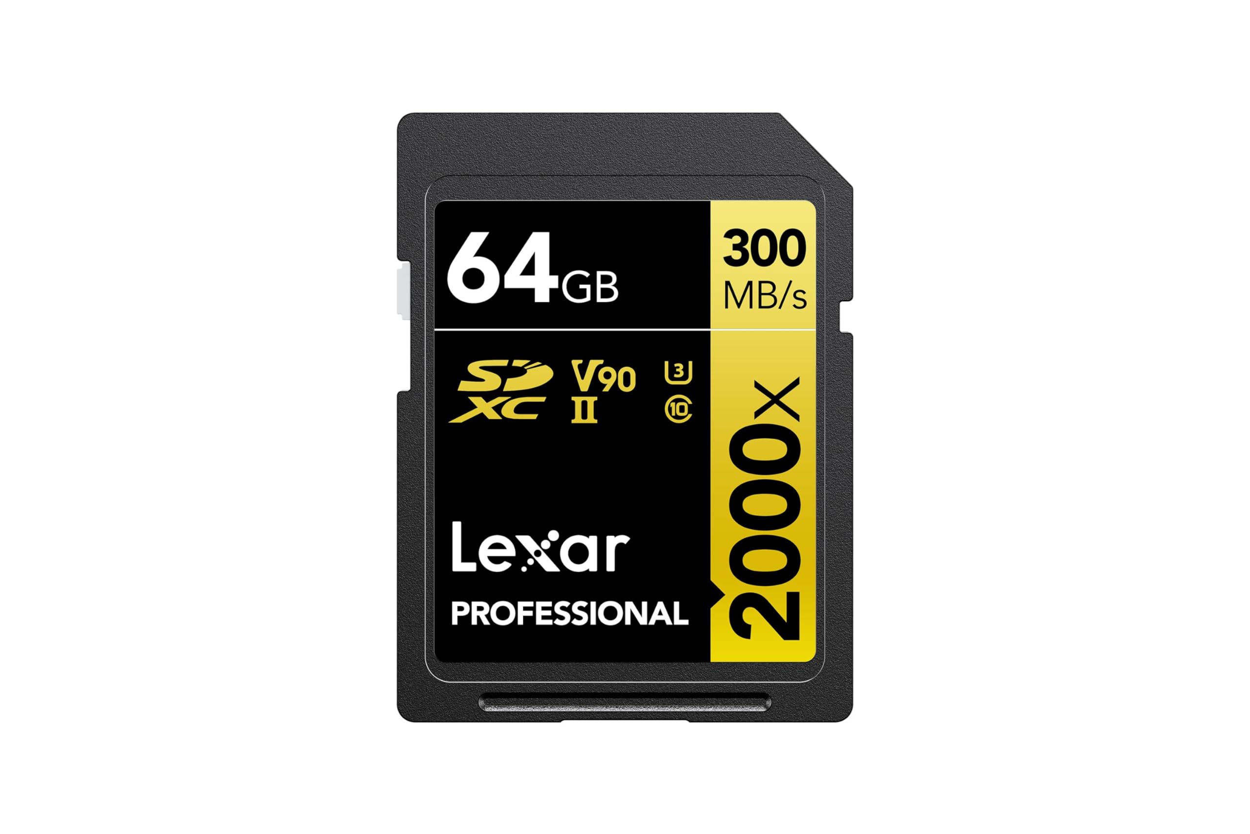 Lexar Professional 2000x SD Card 64GB, SDXC UHS-II Memory Card, Up to 300MB/s Read, 260MB/s Write, Class 10, U3, V90 SDXC Card for DSLR, Full-HD Cinema-Quality 8K Video Cameras (LSD2000064G-BNNAG)