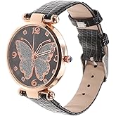 Generic Stylish Wrist Watch for Women Glitter Butterfly Dial Lightweight Casual Ladies Watch 9.44 Inch Quartz Timepiece for Everyday Fashion