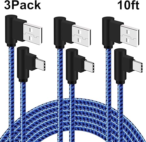 10 FT USB Type C Cable Fast Charging Right Angle Charger Cable for