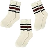 COZYOFFI Crew Striped Socks for Women: Classic Retro Novelty Mid Calf Tube Cotton Socks with Cushioned Size 5-10