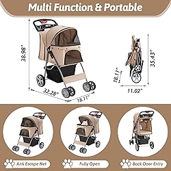 Azaeahom Pet Stroller, 4 Wheels Pet Strolling Cart