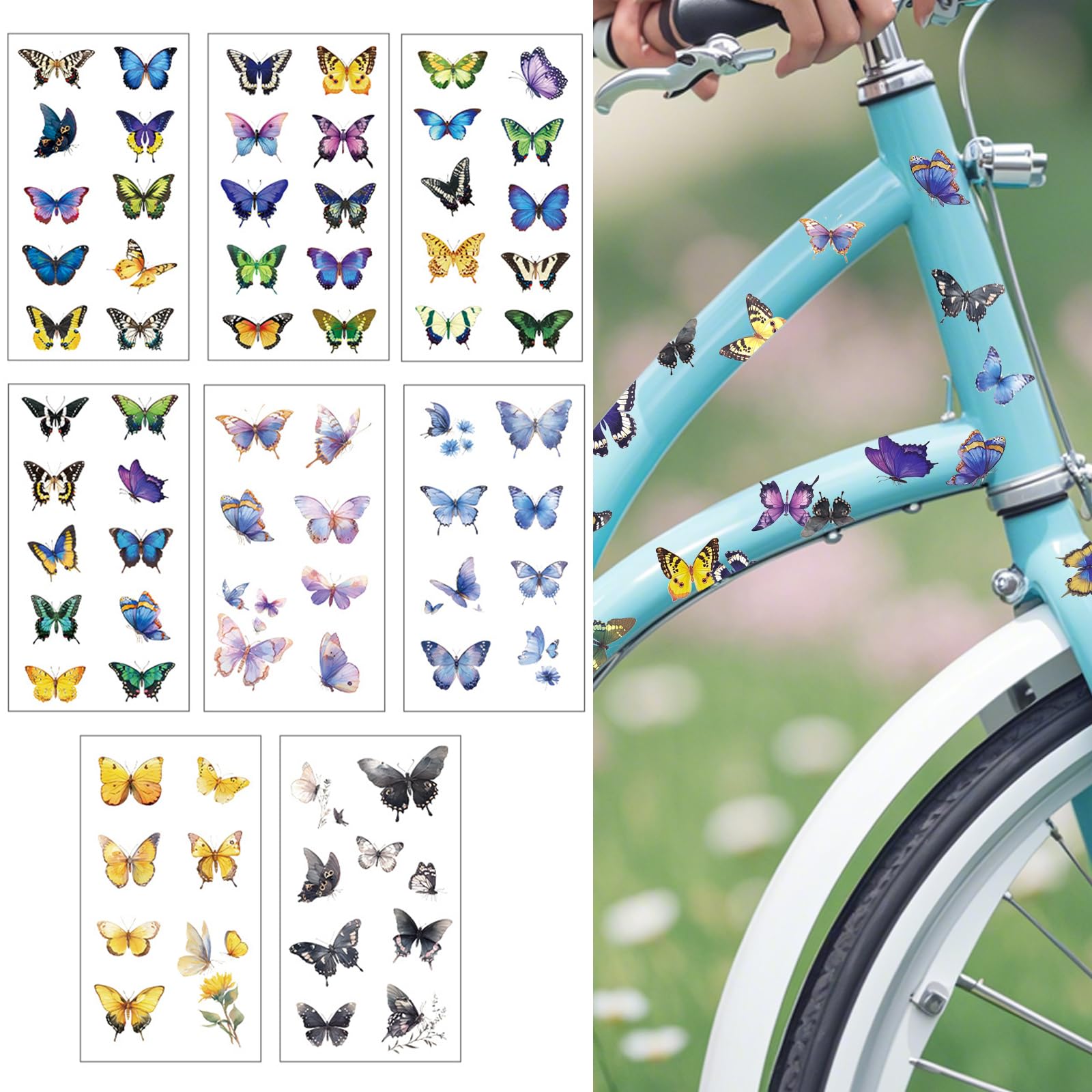 Cosysparks Bike Stickers, 80 Pcs Butterfly Bicycle Decorative Stickers, Waterproof, Multicolor