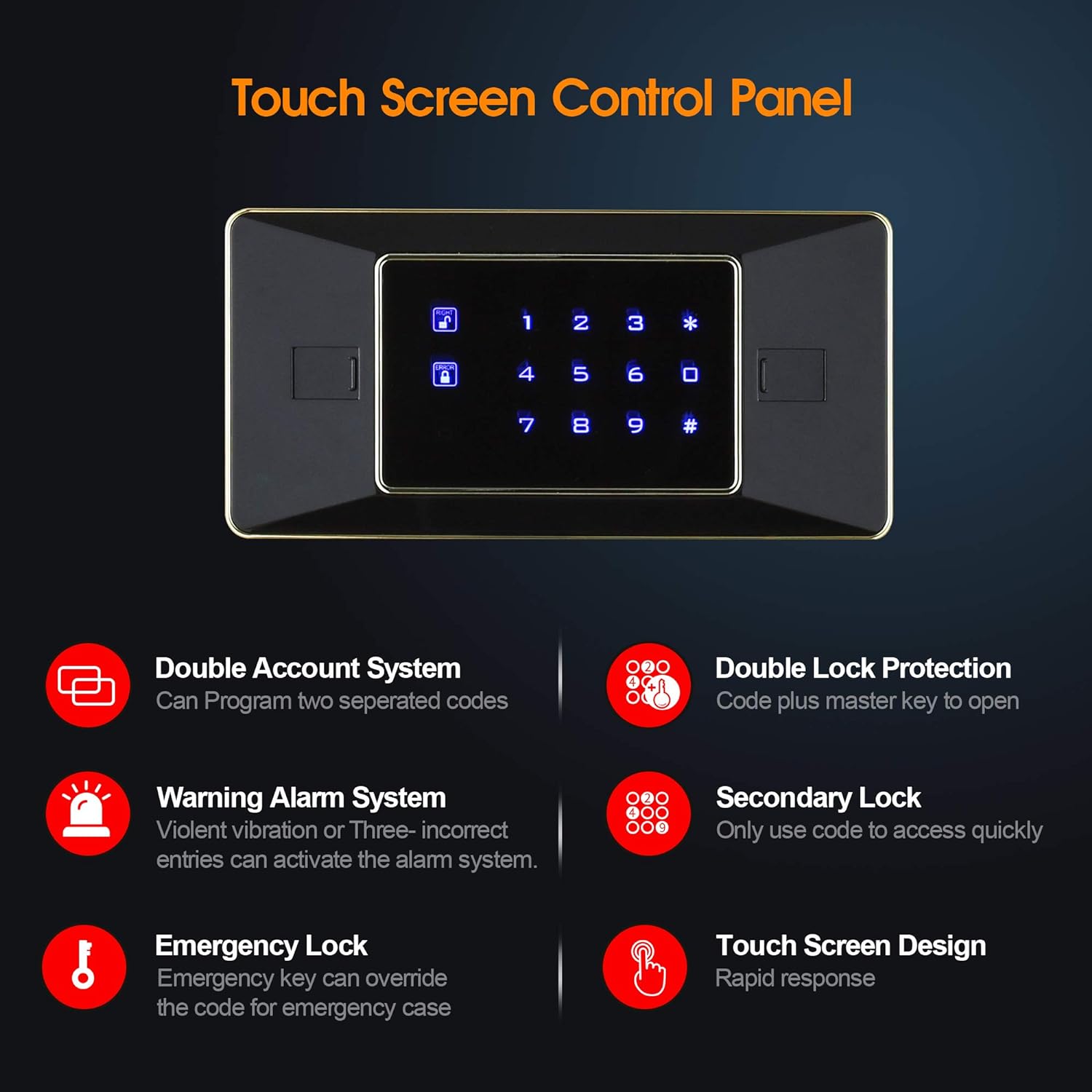 TIGERKING Digital Security Safe Box for Home Office Double Safety Key Lock and Password 2.05 Cubic Feet - - 