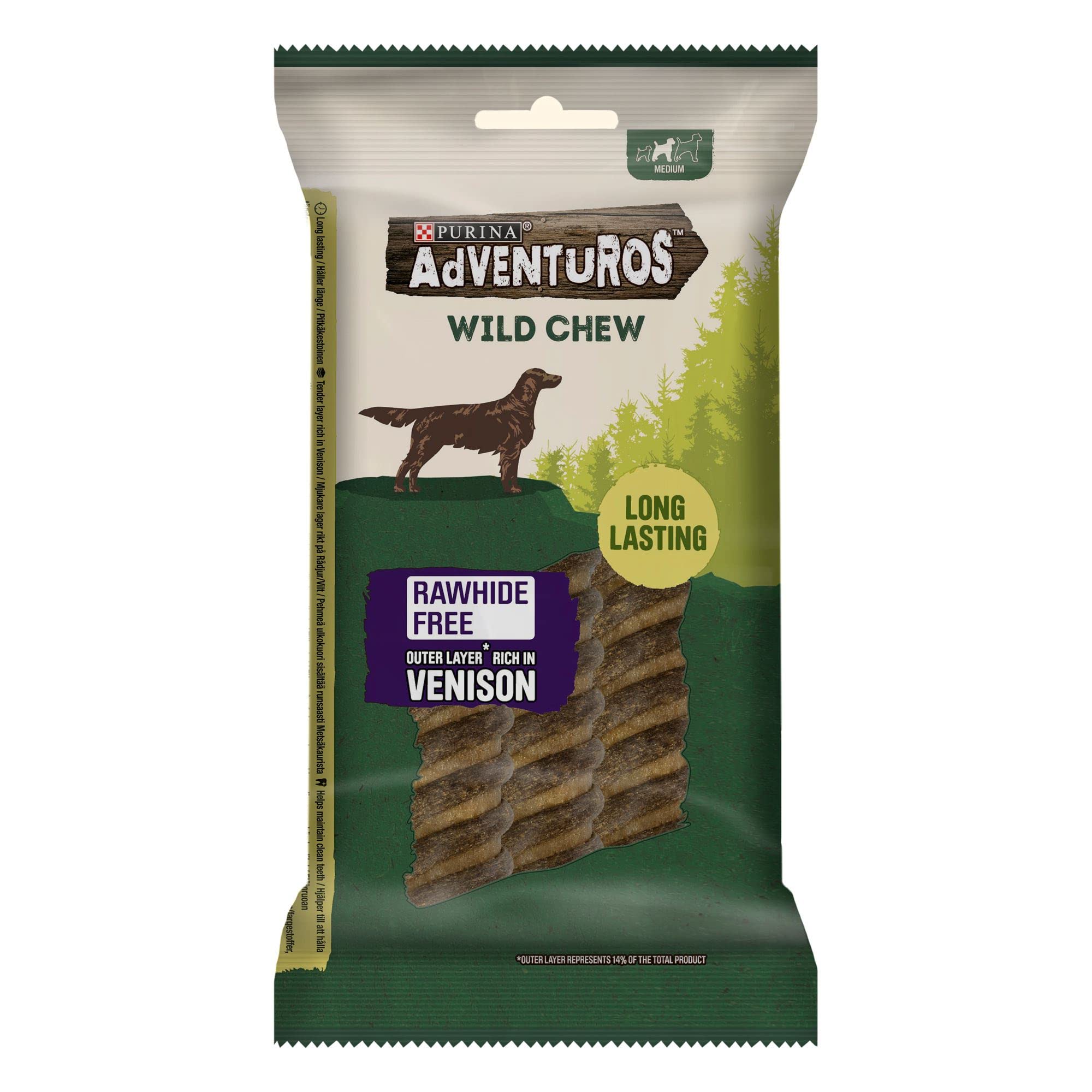 ADVENTUROS Wild Chew Venison Medium Dog Treats 200g (Pack of 6)