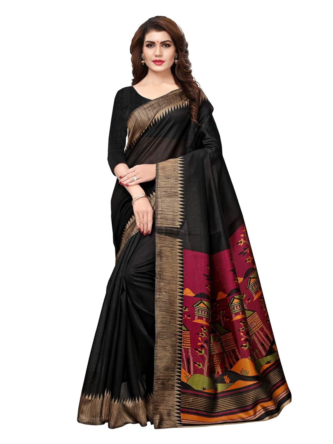 varayu women's kashmiri silk printed saree