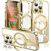 ESTPEAK Titanium Gold CD Mag-Stand Case for iPhone 13 Pro Max Case with Invisible Magnetic Ring, [Fit for MagSafe] [Never Yellowing] Top Clear Phone Case Cover for iPhone 13 ProMax 6.7"