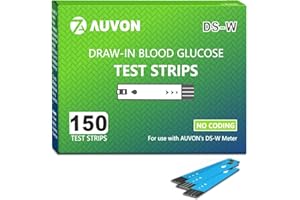 AUVON DS-W Draw-in Blood Glucose Test Strips for use with AUVON DS-W Diabetes Sugar Testing Meter (No Coding Required, 150 Count)