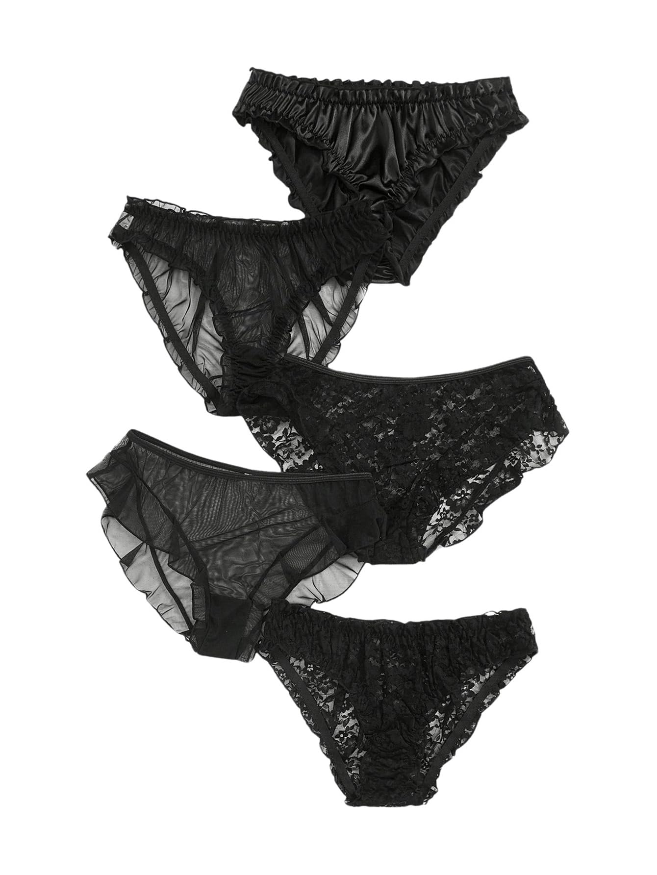 SHENHE Women's 5 Piece Low Rise Panties Floral Lace Sheer Panties Set ...
