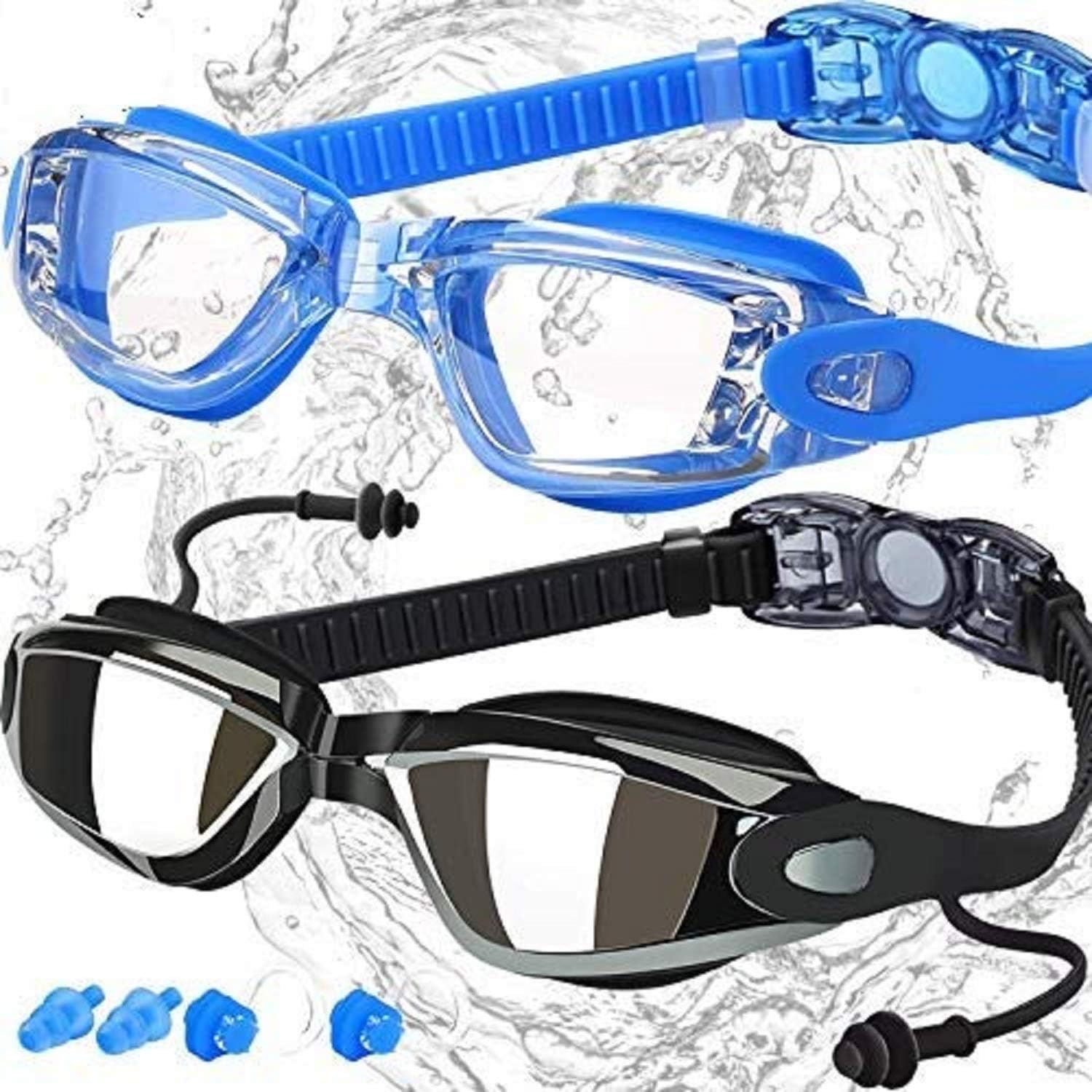 COOLOO Swim Goggles, Pack of 2, Swimming Goggles for Adult Men Women Youth Kids Child, Triathlon Equipment, with Mirrored & Clear Anti-Fog, Waterproof, UV 400 Protection Lenses, Made : Sports & Outdoors