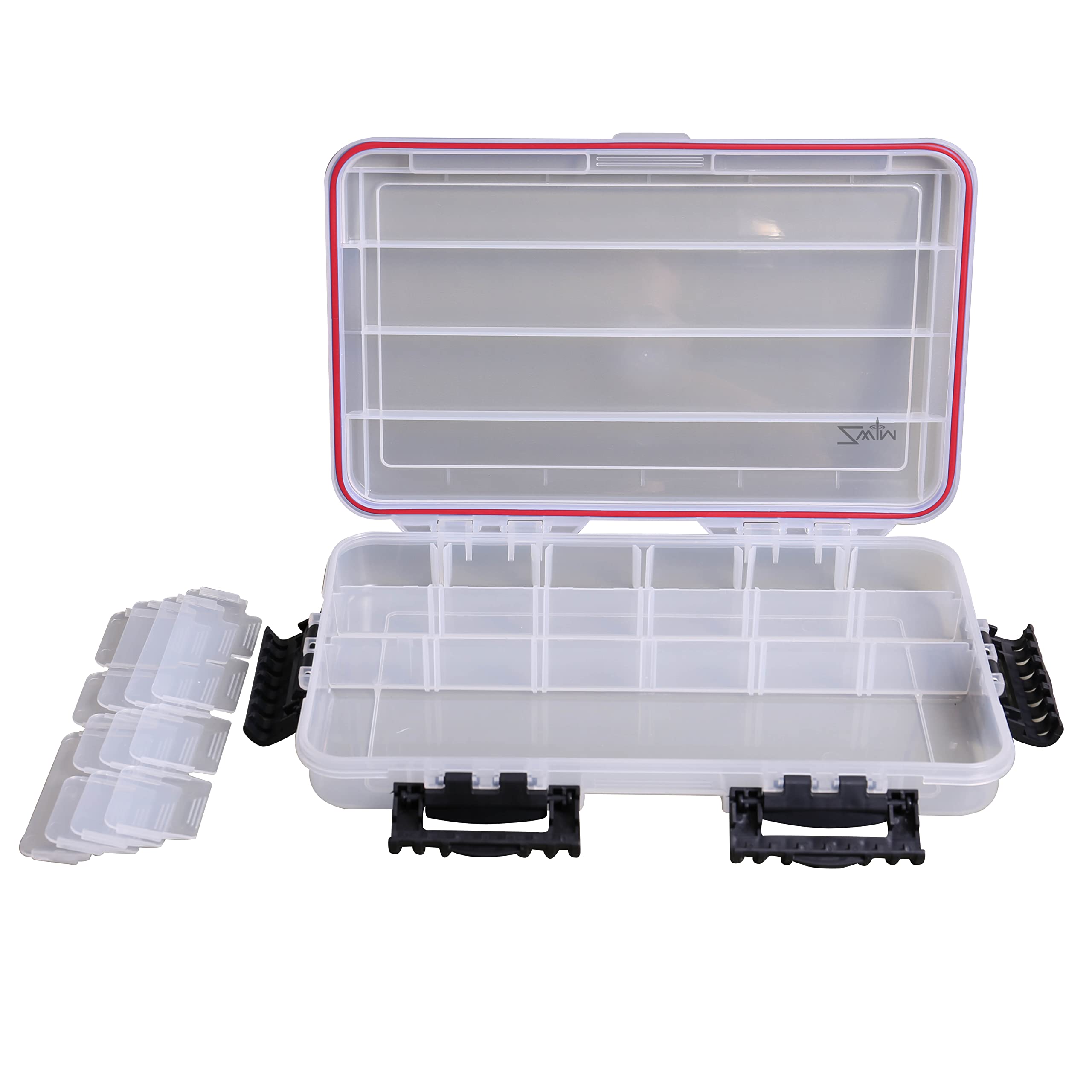 ZWIM - Waterproof Fishing Tackle Box Clear (3 to 15 Sections/Adjustable Separators) Terminal Tackle Bits Storage Box 'O' Ring Water Seal - Large 33.5 x 22 x 5.5cm [19-0031]