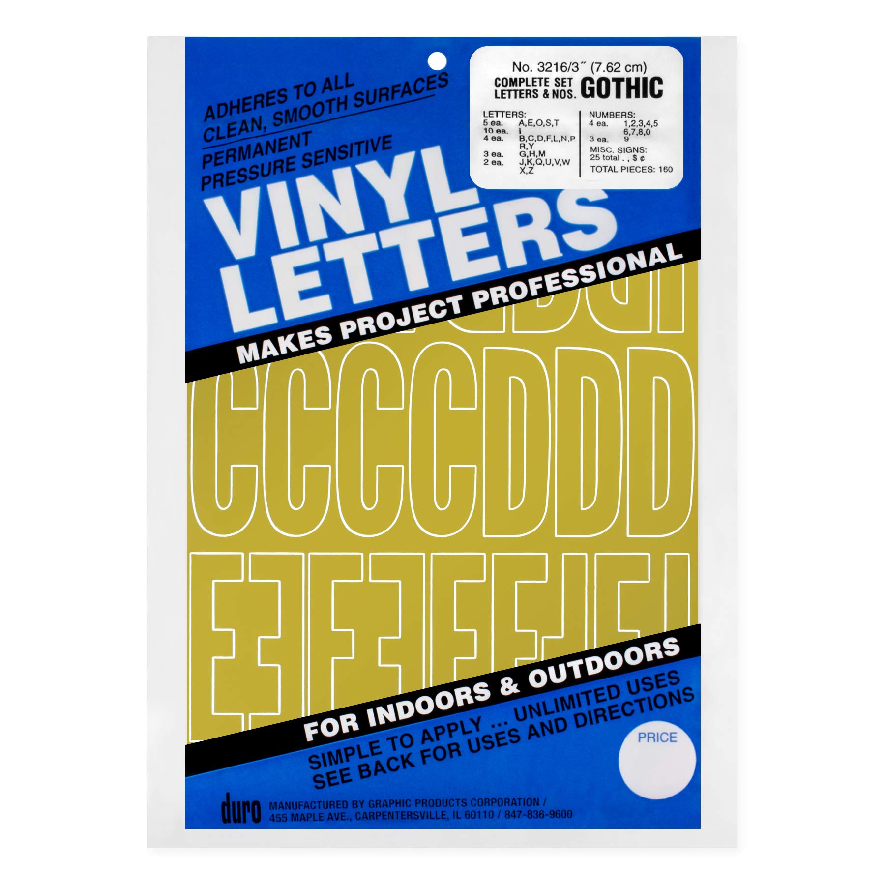 Graphic Products 3216-D Permanent Adhesive Vinyl Letters & Numbers 3" 160/Pkg-Gold