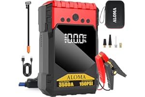 Battery Jumper Starter Portable 12V,tire inflator Portable air Compressor and tire Pressure Gauge,3500A 150PSI car Battery Ju