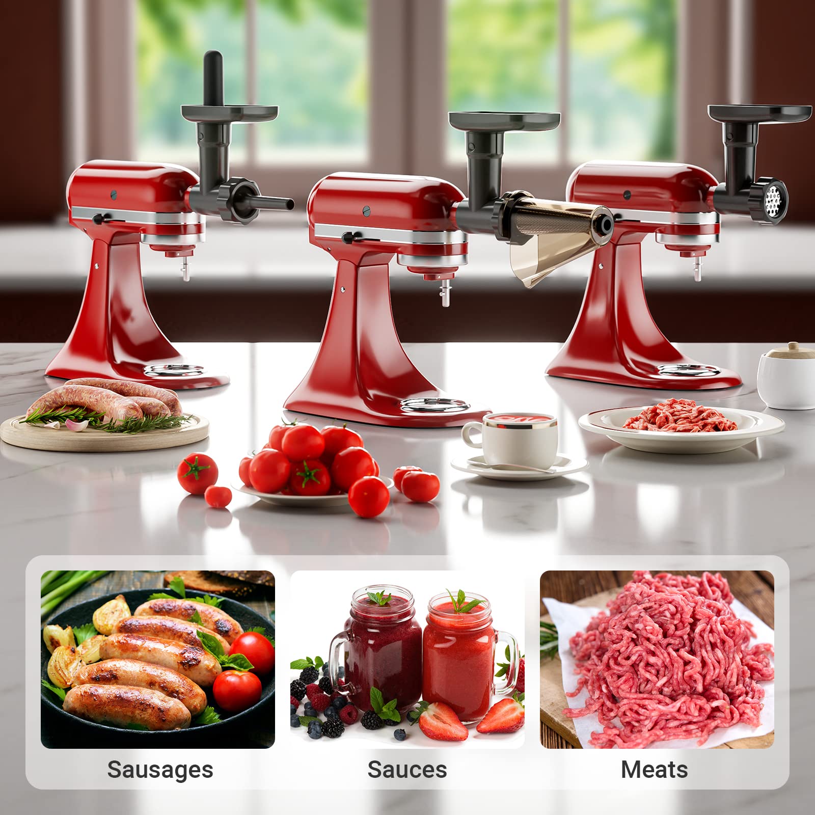 GVODE Fruit and Vegetable Attachment Strainer Set with Meat Grinder for Kitchenaid, Fruits Jucier Vegetables Strainer Attachement, For Kitchenaid Mixer Attachments(Black)