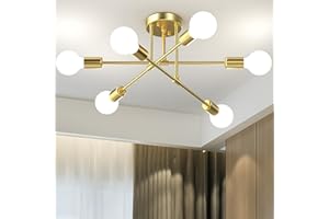 Phaosio Gold Modern Sputnik Chandelier Ceiling Light Fixtures, 6-Lights Mid Century Industrial Metal Semi Flush Mount Ceiling Lamp for Bedroom Dining Room Living Room Kitchen Hallway Office