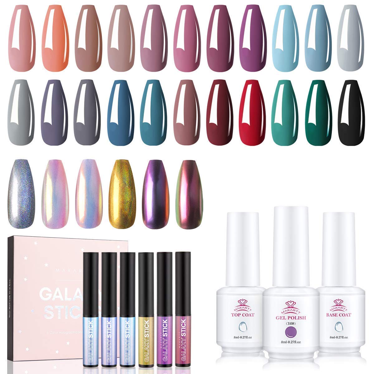 Makartt Gel Nail Polish Kit with Nail Powder Pen Bundle
