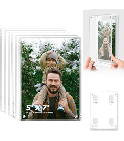 AXQMY Acrylic Magnetic Photo Frame - 5x7 Inch, 3-Pack, Double Sided Transparent Display For Tabletop