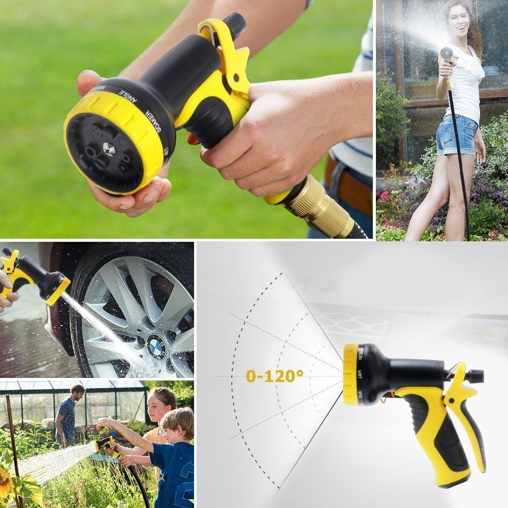 Garden Hose, Lightweight Expandable Water Hose Set,Outdoor Expanding Flexible Double Latex Core Yard Hose with 3/4 Solid Brass Fitting,9 Functions Spray Nozzle and Hanger