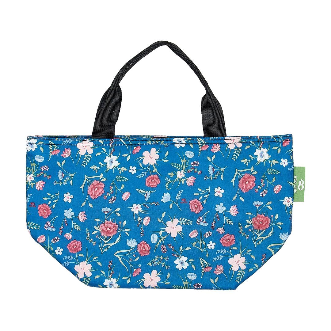 ECO CHIC Lightweight Foldable Insulated Lunch Bag Water Resistant Cooler Bag (Floral Navy)