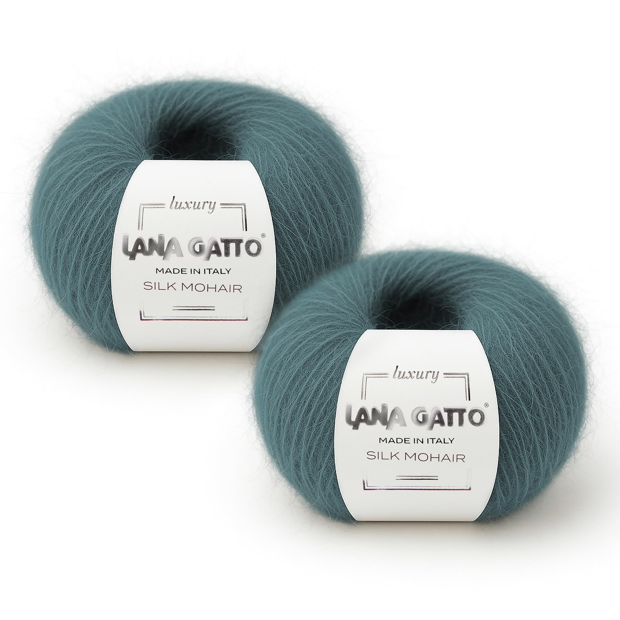 Silk Mohair Yarns for Knitting, Lana Gatto Luxury Silk Mohair Line, 50 gr., 424 mt, / 1,8 oz., 464 yds, (Green - 30486, 2)