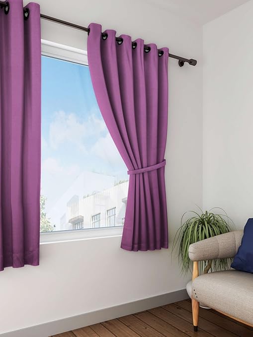 Buy Lushomes Lilac Plain Cotton Curtains With 8 Eyelets For