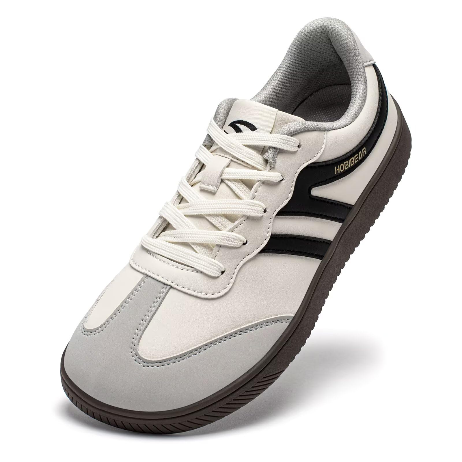 Photo 1 of HOBIBEAR Barefoot Shoes Wide Casual Lace Up Retro Leather Fashion Sneakers for Women Men(Beige Black, Women 11/Men 10)