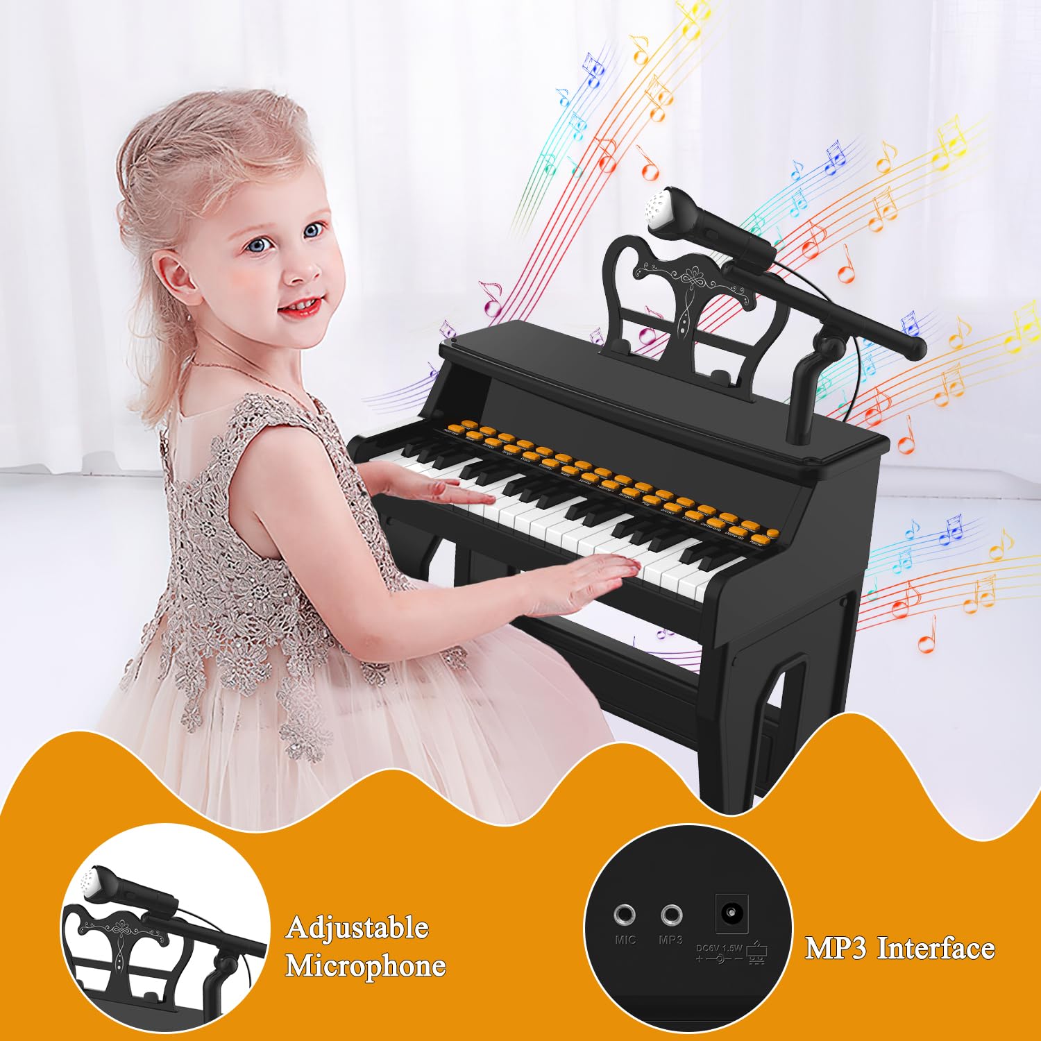 Dollox Keyboard Piano for Kids, Toddler Piano Toys 37 Keys Kid Musical Instruments Electric Keyboard Baby Pianos for Beginners Mini Music Toy with Stool, Birthday Gift for Age 3 4 5 6 Years Old