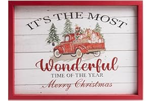 flangairy Red Truck Christmas Wall Decor, Wooden Its The Most Wonderful Time Of The Year Sign, Rustic Holiday Wall Art Framed Home Decorations Indoor