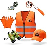 Shinymoon 6 Pcs Orange Hunting Costume Set, Blaze Orange Hunting Vest Reflective Safety Vest Cap Gloves for Outdoor