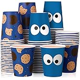 Vesici 100 Pcs 9 oz Monster Party Supplies Disposable Paper Cups Cartoon Blue Monster Themed Party Cookies Cups for Girl Boy Birthday Baby Shower Decorations