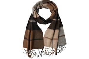 NUOHEMULE 100% Merino Wool Plaid Tassel Scarf for Women and Men, Winter Warm Long Scarves, Large Travel Blanket Scarf Wrap in Gift Box