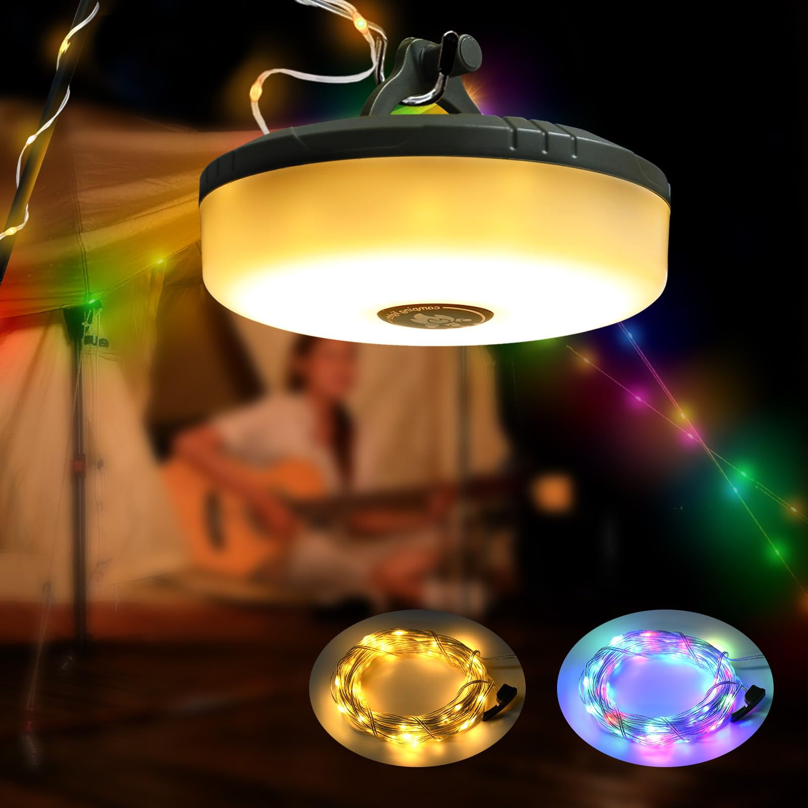 Brillistep Camping String Light 10m for Tents, USB Camping Lantern Light with 10m RGBW String Light for Indoor Outdoor Decor — image 1