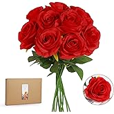 ZUVYRO 20PCs Realistic Red Roses Artificial Silk Flowers with Long Stems, Real Touch Fake Red Roses Bulk for Arrangement Wedding Party Home Table Decor, DIY Bouquet