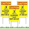 3 PC Caution Slippery When Wet Sign - 8 x 12 Double Sided Coroplast Wet Floor Signs - Watch Your Step Sign - Wet Floor Signs Commercial
